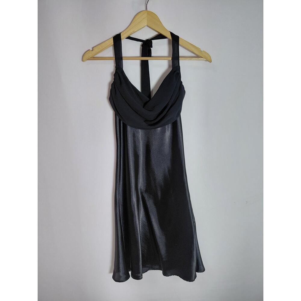 Shirley of Hollywood 30121 Satin Dress Black Solid Sleeveless Knee Length Size M